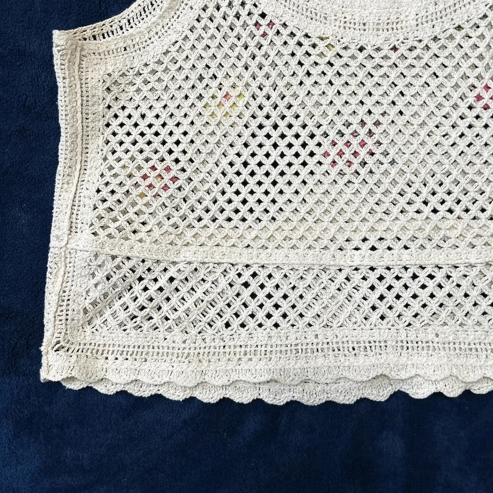 Rebellion Again Womens Crochet Crop Top Size L Cream Embroidered Dainty Festival